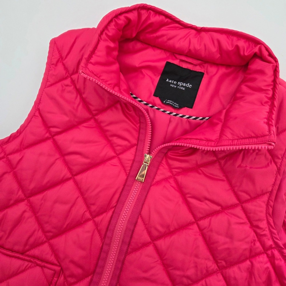 Kate Spade New York Pink Quilted Puffer Vest Womens Large Full Zip